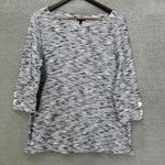 Talbots Sweater Women Large Blue Pullover Metallic Weave Lace Up Accent Nautical Photo 0