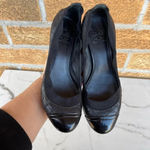 Tory Burch Carrie Black Quilted Leather Cap Toe Block Heel Gold Logo Size 6.5 Photo 8