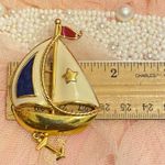 Sailboat Anchor Brooch Pin Gold Tone Nautical Ocean Sea Sailing Photo 4