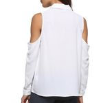 Cloth & Stone White button down shirt with long sleeves and bare shoulders Sz S Photo 1