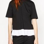 ZARA Pinstriped Frilled Top Ruffle Striped High Mock Neck Peplum Back Zip Blouse Photo 4