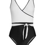 Tommy Hilfiger Colorblock Tie Front One Piece Swimsuit Black/White Size 14 NWT Photo 1