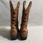 Cavenders Tan Leather Cowgirl Boots sz 7B Snip Toe Angel Wings Design made in MX Brown Photo 4