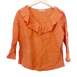 Bryn Walker Orange 100% Linen Ruffle Neck Shirt Sz M Photo 0