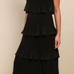 Lulus Elegant Nature Black Pleated Sleeveless Tiered Maxi Dress Size Large Photo 0