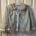 Vintage 60s Odette Barsa Aqua
Blue White Lace Overlay lingerie jacket size S Blue Photo 0