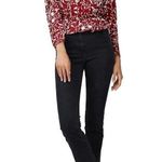 The Kooples Botanical-Print Puff-Sleeve Peplum Silk Top Red Womens Size 2 Medium Photo 2