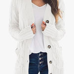 Women's White Cable Knit Cardigan Sweater Photo 0