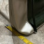 Aurielle Leather Tote Bag Purse Silver Green Double Handle Pockets Zipper Photo 5