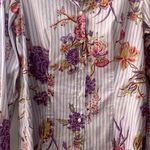 Etro Floral Stripe Shirt Womens 12 Classic Printed Poplin Button Down Top Purple Photo 3