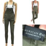 American Bazi Cotton Stretch Skinny Overalls Olive Green 7 Pocket Womens Small Photo 1