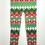 Christmas Holiday Leggings junior Large Multi Print Red Green Snowmen Candy Cane Size undefined Photo 0