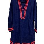 Sail To Sable  Ric Rac Embroidered Linen Shift Dress Navy Blue/Coral Size Medium Photo 0