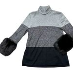 Alfani  Metallic Colorblock Turtleneck Sweater with Faux Fur Cuffs Gray Black Photo 8