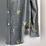 Fig and Flower S Embroidered Button Front Flax Look Blouse Top Gray Photo 3