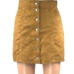H&M  Tan High Waisted Faux Suede Pocket Button Down A Line Mini Skirt Size 2 Photo 0