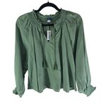 Old Navy  Womens Smocked Peasant Blouse XS Green Long Sleeve Linen Blend Photo 0