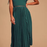 Lulus  Never A Dull Moment Emerald Green Tie-Strap Pleated Midi Dress Large NWT Photo 0