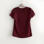 MikaRose ‎ Tulip Sleeve V-Neck Top in Rust/Black - S Blouse Officecore Photo 3