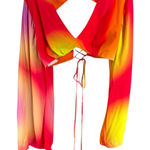 Nicole Miller  Chakra Ombre Bra Top Long Sleeve Cutout Pink Yellow Orange L Photo 0