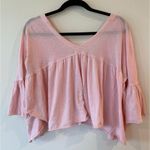 We The Free Sweet Little Bell Sleeve V-Neck Peplum Blouse Pink Women's Size S Photo 2