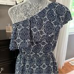 Allison Joy  One Shoulder Ruffle Navy White Print Sundress Size M Photo 6