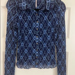Free People  Blue Patterned Button Down Shirt Smocked Fabric Size XS Photo 0