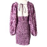 Free People  Smock It To Me Shirred Mini Dress in Purple Multi Size Small Photo 4