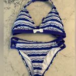 Venus Two Piece Bathing Suit Swimsuit Size 10 Bikini Purple White Padded EUC Photo 2