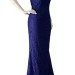 Betsy and Adam  Women 6 Blue Lace High Neck Key Hole Back Mermaid Gown HOCO Dress Photo 4