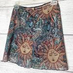 SheIn Celestial Sun & Moon Patterned Mesh Lettuce Hem A-Line Mini Skirt Size Small Photo 6