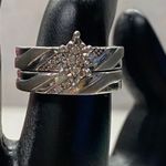 KDJ Two Tone 925 Silver 24k Gold Overlay Diamond Engagement Wedding Ring Set Photo 5