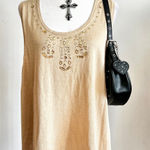 Maggie Barnes Beige Beaded Tank Top, Glam, Vintage,‎ Y2K, Elegant, Boho, Sparkly, 2X, Sparkly Photo 0
