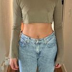 Edikted brand new with tags NWT olive green sage green long sleeve crop top Sheer Raw Hem Crop Top Photo 2