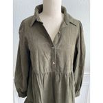 ZARA  Olive Green Tiered Mini Dress Corduroy Collared Long Sleeve – Size M Photo 5