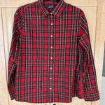 Lands' End  Shirt Women's Size 10 Non-Iron Supima Button Up Red Tartan Plaid XMAS Photo 0