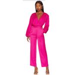 Lovers + Friends Hot Pink Megan Crepe Satin Surplice Blouson Sleeves Bodysuit Photo 1