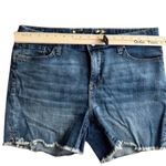 Seven7  Medium Wash Blue Denim Raw Hem Boyfriend Relaxed Jean Shorts Sz 12 Photo 6