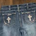 Cowgirl Tuff Co. Sequin Crosses Detail Fringe Hems Straight Leg Ankle Jeans Blue Size 31 Photo 7