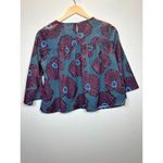 Maeve Women's Size 6 Crop Blouse 3/4 Wide Sleeves Burgundy Grey Floral EUC Photo 1
