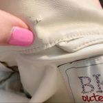 BKE Faux Leather Laser Cut Cream Cropped Open Draped Jacket Photo 7