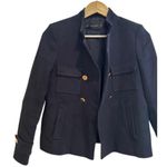 ZARA Navy Blue Double Breasted Blazer Jacket Pea Coat Gold Trim Work Size XS Photo 0