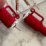 Betsey Johnson Red Tumbler Cup Dangle Earrings Red & Gold W/ Rhinestones Photo 2