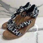 Toms  Women's Blue Black White Canvas Cork Wedge Comfort Sienna Sandals Sz 8.5 Photo 2