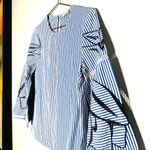 Tanya Taylor Women's Martine Blue White Striped Leaf Design Blouse Top Size 4 Photo 4