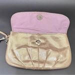 Coach  Champagne Gold Shimmer Metallic Pleated Leather Wristlet Wallet Photo 2