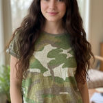 We The Free  PEOPLE Clare Olive Camo Short Sleeve Tee XS Photo 0