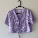 Romwe  lavender lilac purple short sleeve printed crop tie up top shirt Photo 1