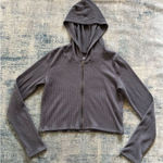 Hollister Slate Blue Gray Waffle Knit Cropped Full Zip Hoodie Women's Medium Photo 0