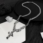 Titanium Steel Cross Pendant Necklace for Men Women,Punk Hip Hop Necklace Silver Photo 2